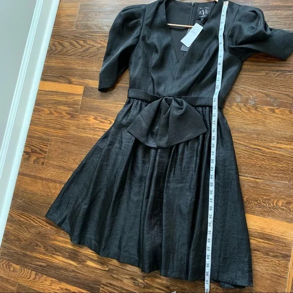 Black Halo Eve Black Puff Sleeve Cocktail Dress Bow Detail 80s Vintage Inspired - Picture 14 of 14